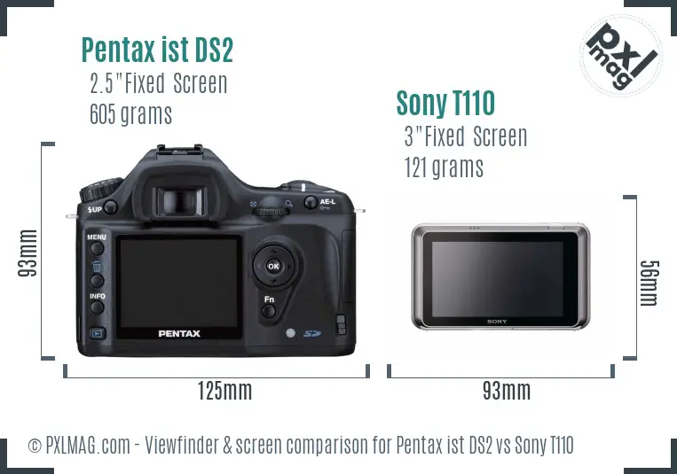 Pentax ist DS2 vs Sony T110 Screen and Viewfinder comparison