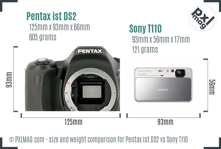 Pentax ist DS2 vs Sony T110 size comparison