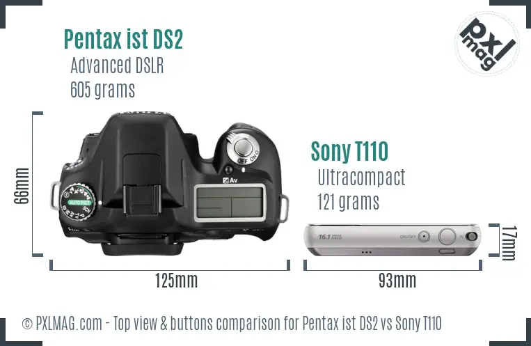 Pentax ist DS2 vs Sony T110 top view buttons comparison