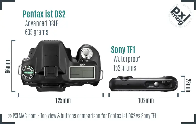 Pentax ist DS2 vs Sony TF1 top view buttons comparison