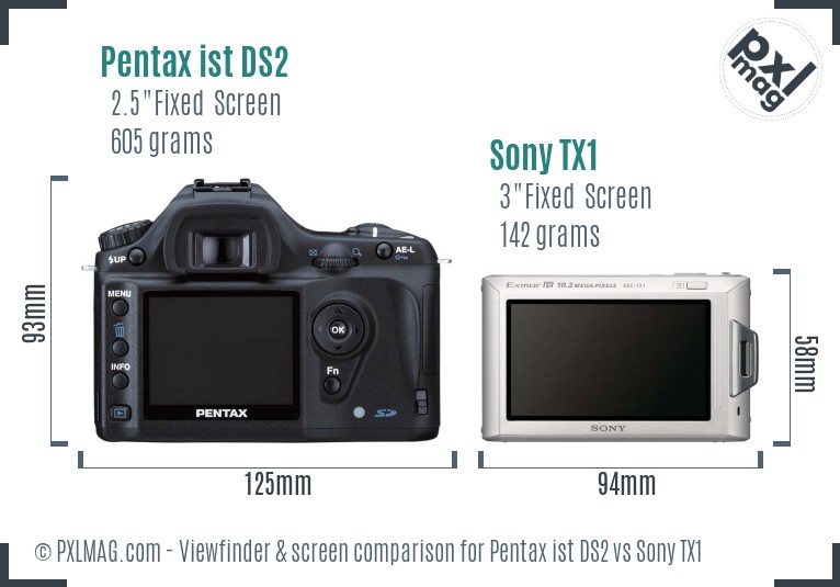Pentax ist DS2 vs Sony TX1 Screen and Viewfinder comparison