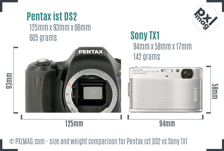 Pentax ist DS2 vs Sony TX1 size comparison Pentax ist DS2 vs Sony TX1 size comparison