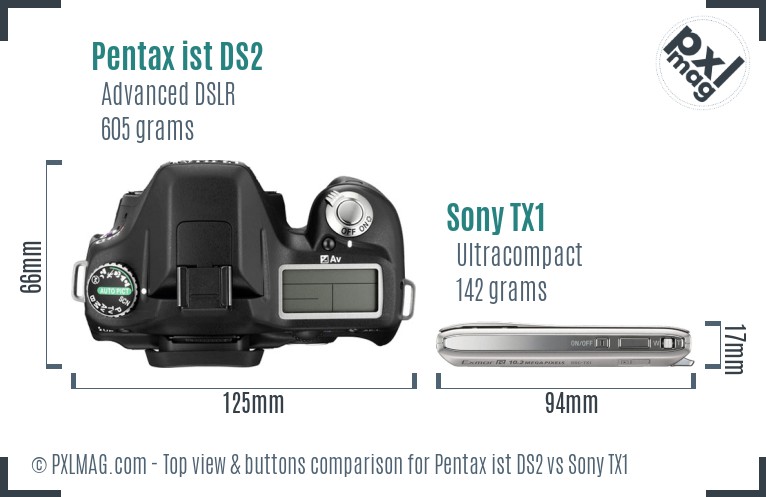 Pentax ist DS2 vs Sony TX1 top view buttons comparison