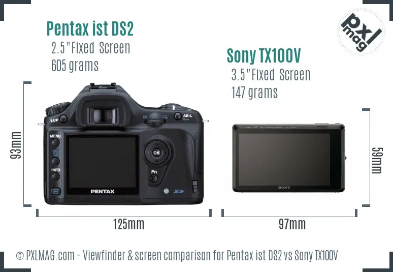 Pentax ist DS2 vs Sony TX100V Screen and Viewfinder comparison