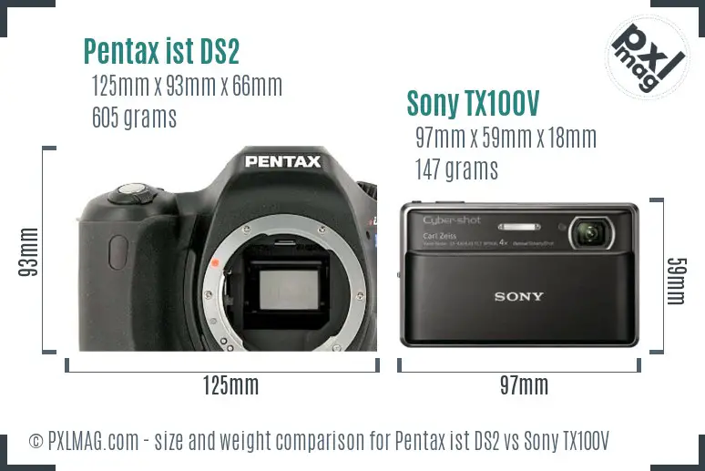 Pentax ist DS2 vs Sony TX100V size comparison Pentax ist DS2 vs Sony TX100V size comparison