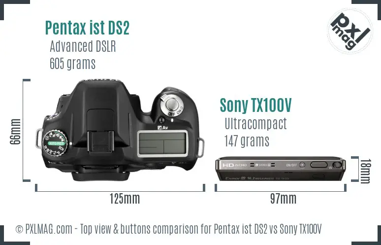 Pentax ist DS2 vs Sony TX100V top view buttons comparison