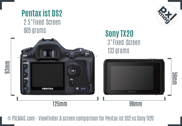 Pentax ist DS2 vs Sony TX20 Screen and Viewfinder comparison