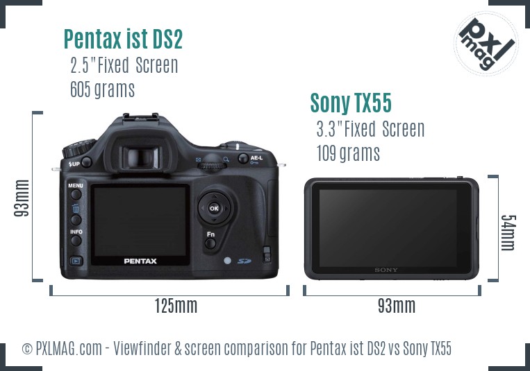 Pentax ist DS2 vs Sony TX55 Screen and Viewfinder comparison