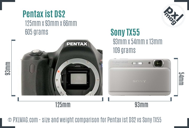 Pentax ist DS2 vs Sony TX55 size comparison