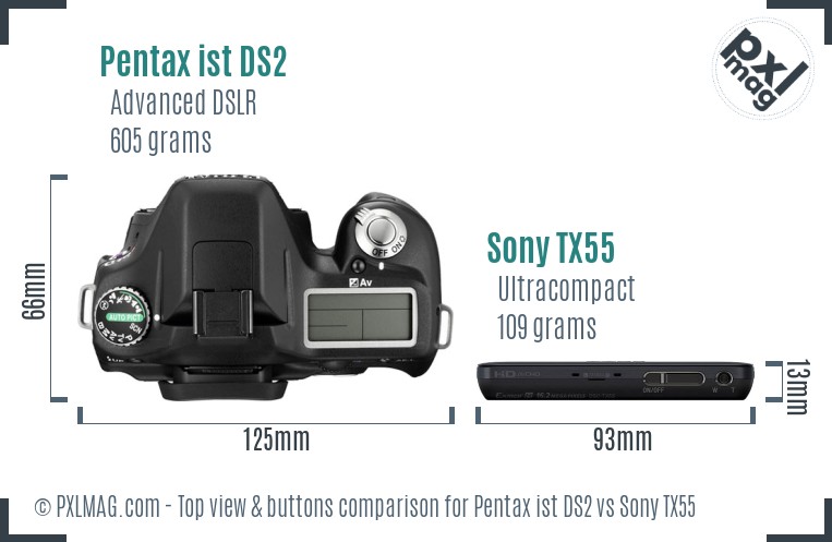 Pentax ist DS2 vs Sony TX55 top view buttons comparison