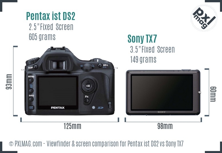 Pentax ist DS2 vs Sony TX7 Screen and Viewfinder comparison