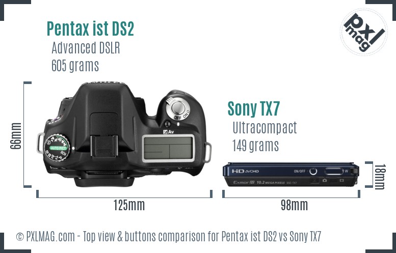 Pentax ist DS2 vs Sony TX7 top view buttons comparison