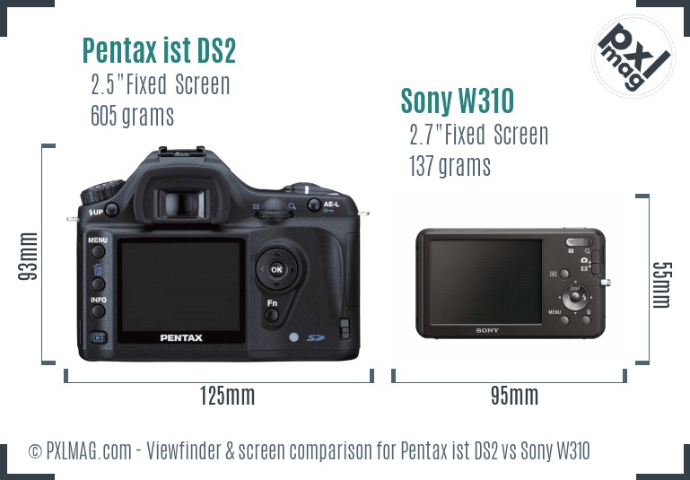 Pentax ist DS2 vs Sony W310 Screen and Viewfinder comparison