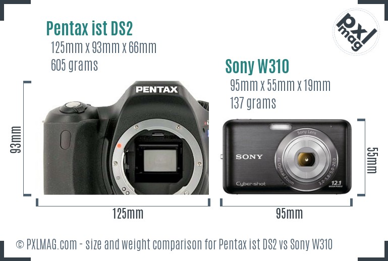 Pentax ist DS2 vs Sony W310 size comparison