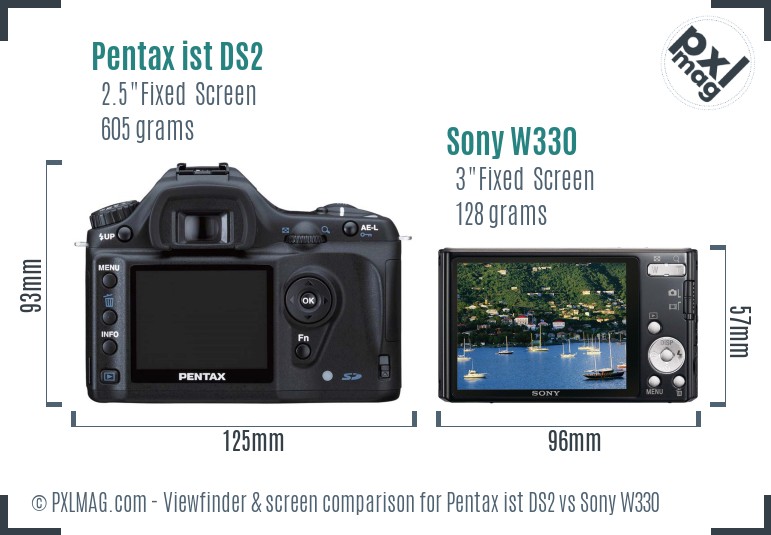 Pentax ist DS2 vs Sony W330 Screen and Viewfinder comparison