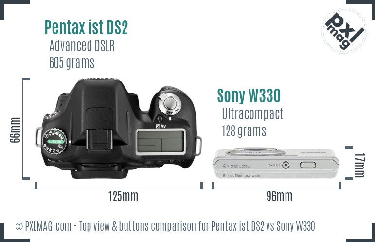 Pentax ist DS2 vs Sony W330 top view buttons comparison