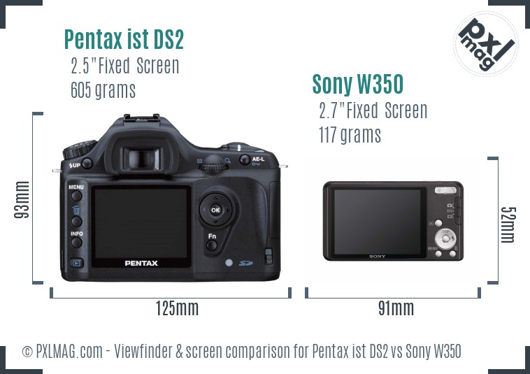 Pentax ist DS2 vs Sony W350 Screen and Viewfinder comparison