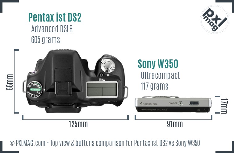 Pentax ist DS2 vs Sony W350 top view buttons comparison