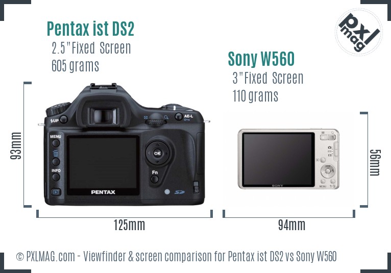 Pentax ist DS2 vs Sony W560 Screen and Viewfinder comparison