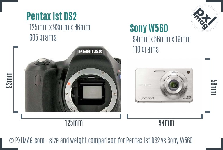 Pentax ist DS2 vs Sony W560 size comparison