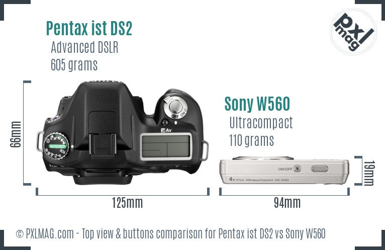 Pentax ist DS2 vs Sony W560 top view buttons comparison