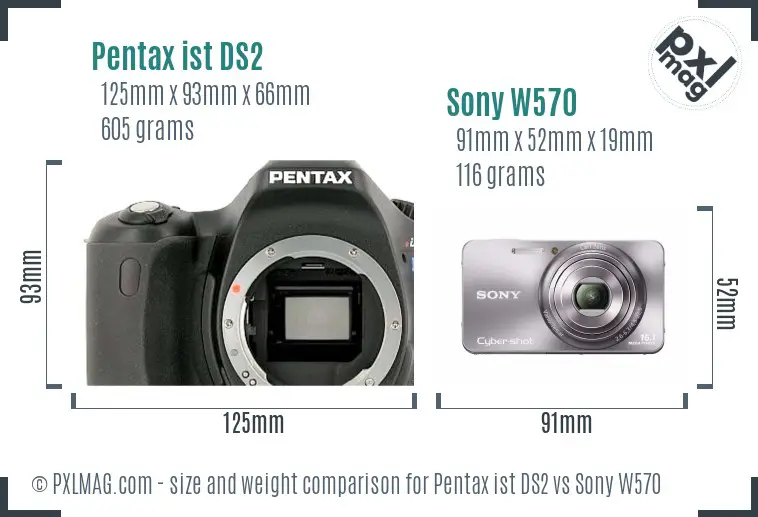 Pentax ist DS2 vs Sony W570 size comparison