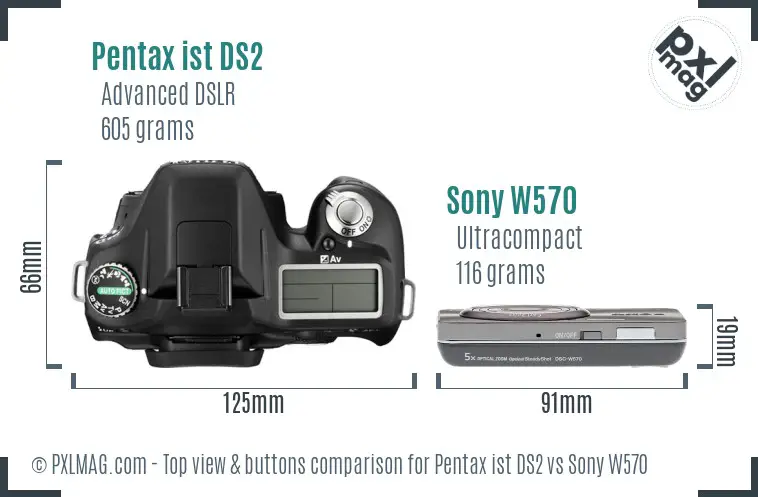 Pentax ist DS2 vs Sony W570 top view buttons comparison