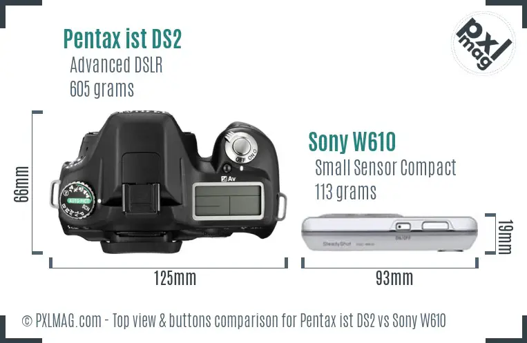 Pentax ist DS2 vs Sony W610 top view buttons comparison
