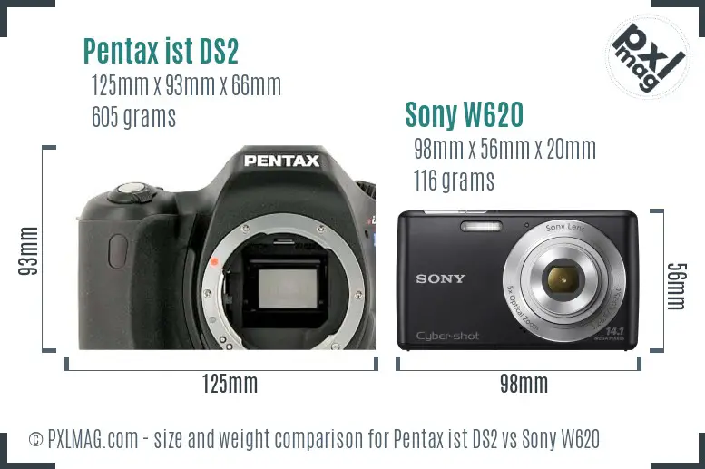 Pentax ist DS2 vs Sony W620 size comparison Pentax ist DS2 vs Sony W620 size comparison