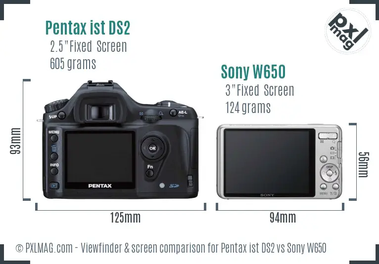 Pentax ist DS2 vs Sony W650 Screen and Viewfinder comparison