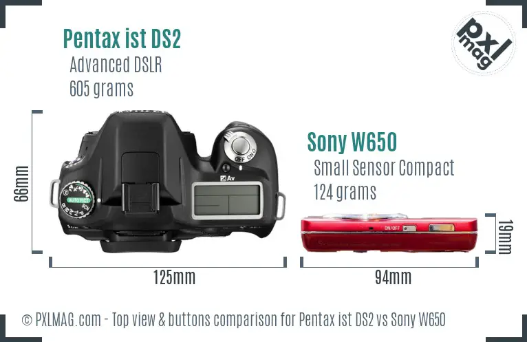 Pentax ist DS2 vs Sony W650 top view buttons comparison