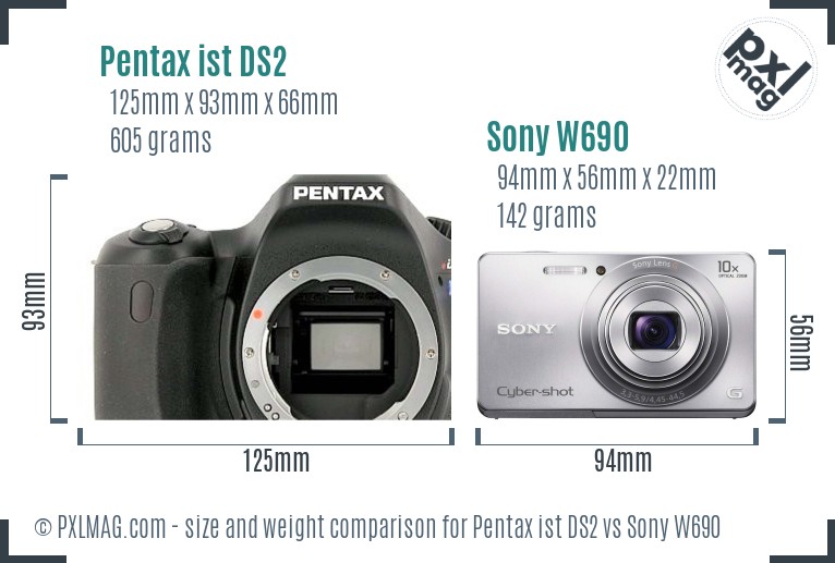 Pentax ist DS2 vs Sony W690 size comparison