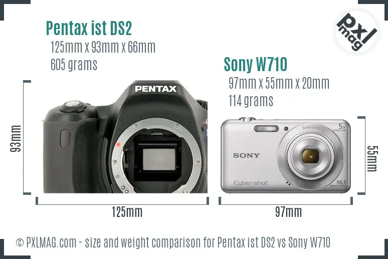 Pentax ist DS2 vs Sony W710 size comparison