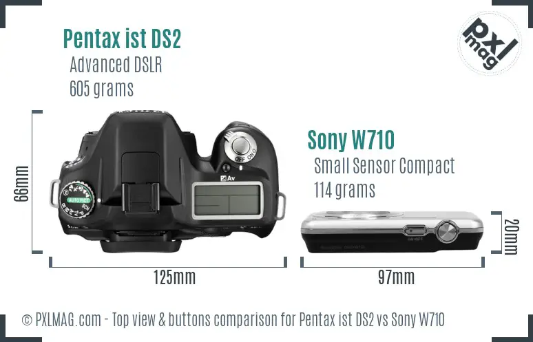 Pentax ist DS2 vs Sony W710 top view buttons comparison