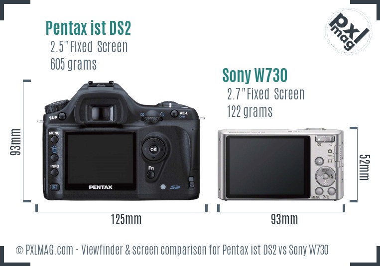 Pentax ist DS2 vs Sony W730 Screen and Viewfinder comparison