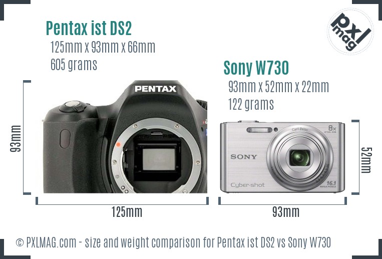 Pentax ist DS2 vs Sony W730 size comparison