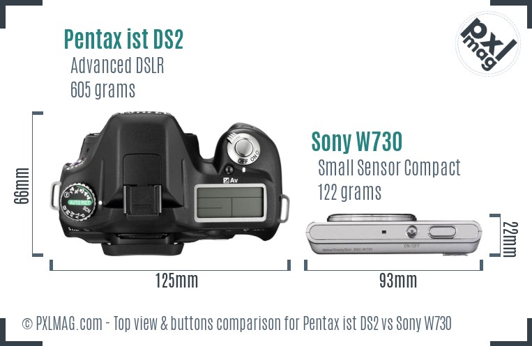 Pentax ist DS2 vs Sony W730 top view buttons comparison