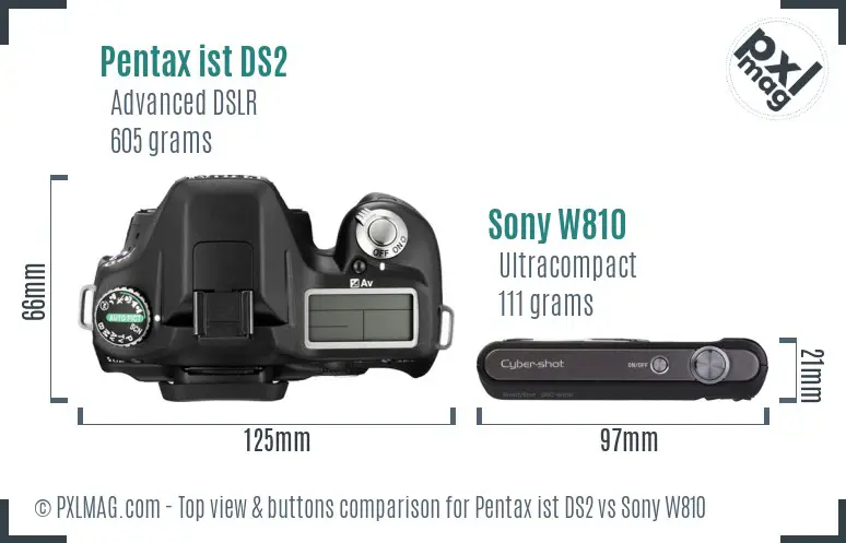 Pentax ist DS2 vs Sony W810 top view buttons comparison Pentax ist DS2 vs Sony W810 top view buttons comparison