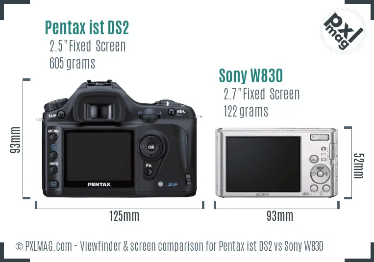 Pentax ist DS2 vs Sony W830 Screen and Viewfinder comparison Pentax ist DS2 vs Sony W830 Screen and Viewfinder comparison