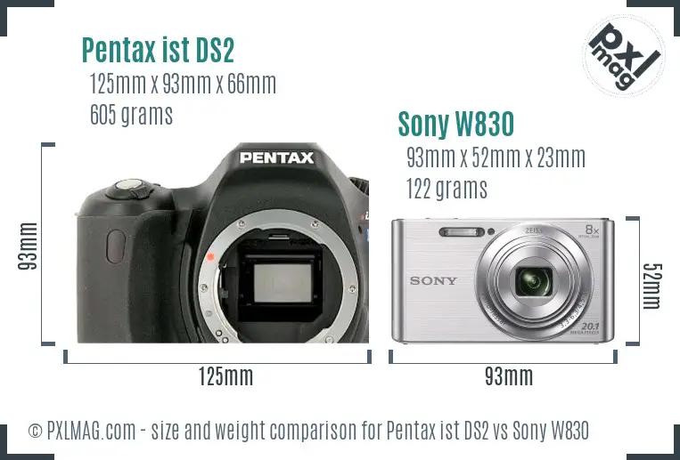 Pentax ist DS2 vs Sony W830 size comparison Pentax ist DS2 vs Sony W830 size comparison