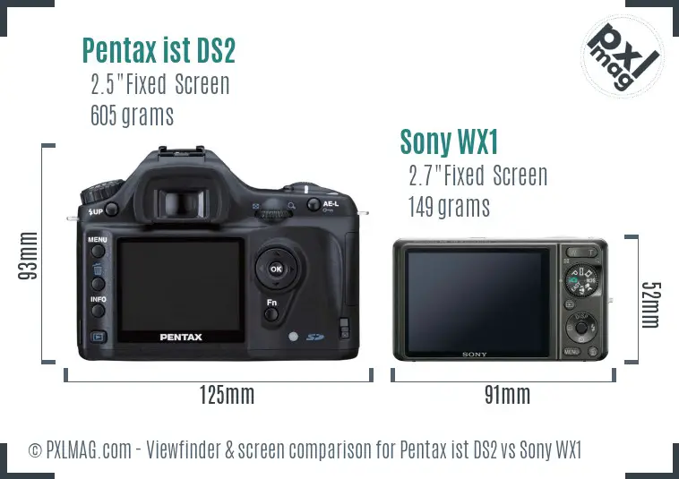 Pentax ist DS2 vs Sony WX1 Screen and Viewfinder comparison