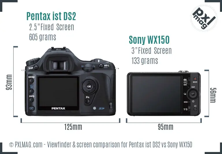 Pentax ist DS2 vs Sony WX150 Screen and Viewfinder comparison