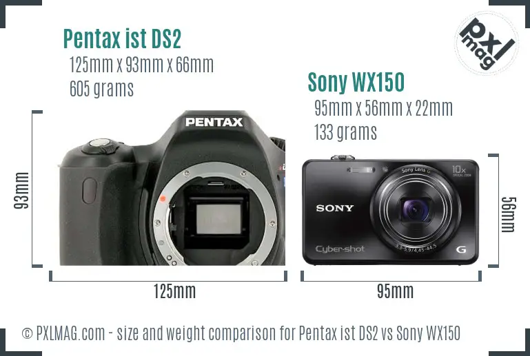 Pentax ist DS2 vs Sony WX150 size comparison Pentax ist DS2 vs Sony WX150 size comparison