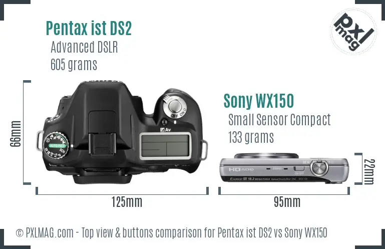Pentax ist DS2 vs Sony WX150 top view buttons comparison