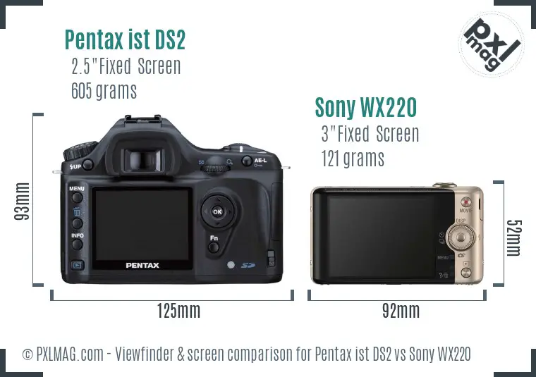 Pentax ist DS2 vs Sony WX220 Screen and Viewfinder comparison