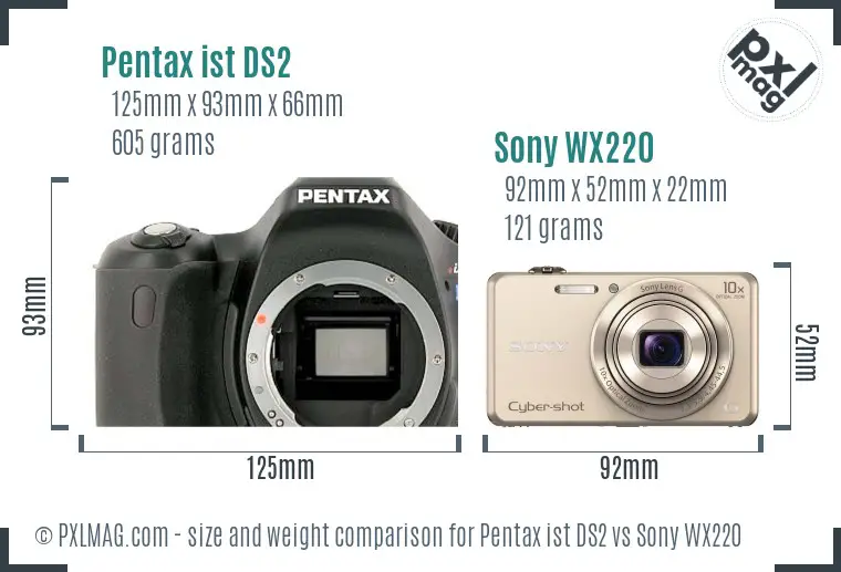Pentax ist DS2 vs Sony WX220 size comparison