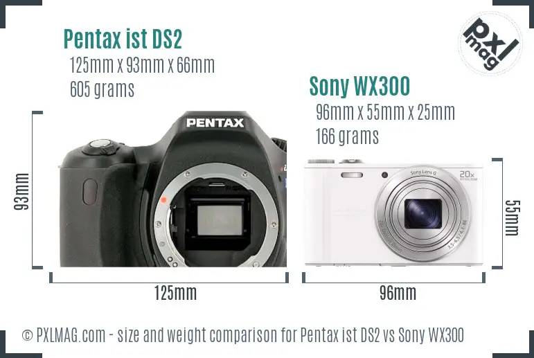 Pentax ist DS2 vs Sony WX300 size comparison