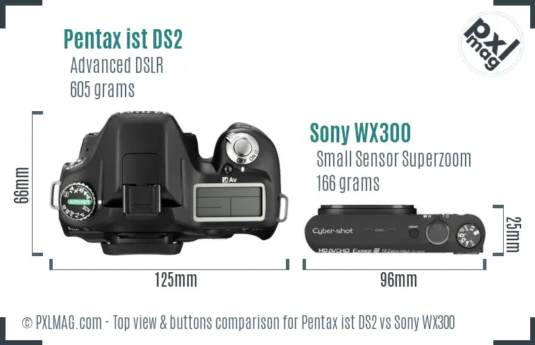 Pentax ist DS2 vs Sony WX300 top view buttons comparison