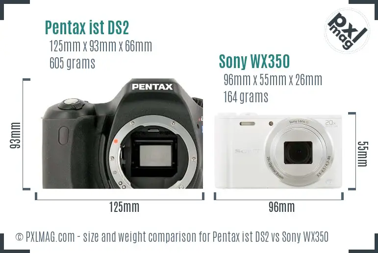 Pentax ist DS2 vs Sony WX350 size comparison