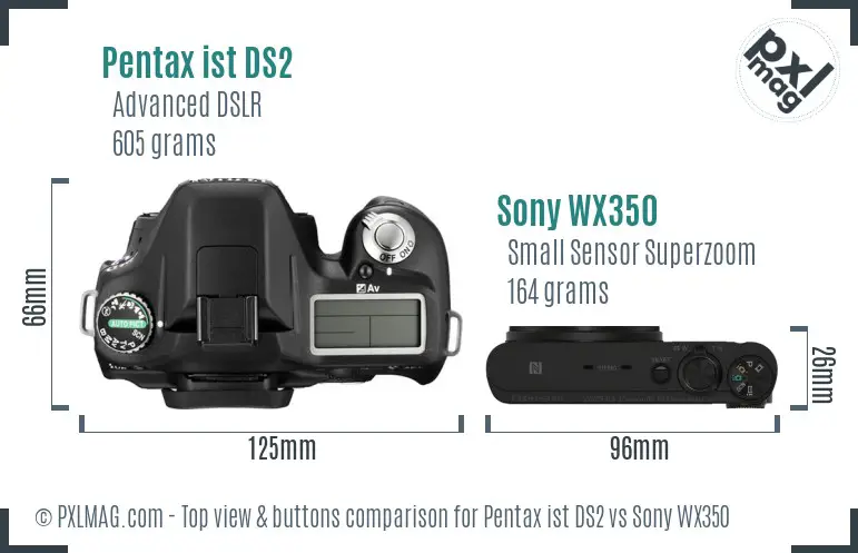 Pentax ist DS2 vs Sony WX350 top view buttons comparison